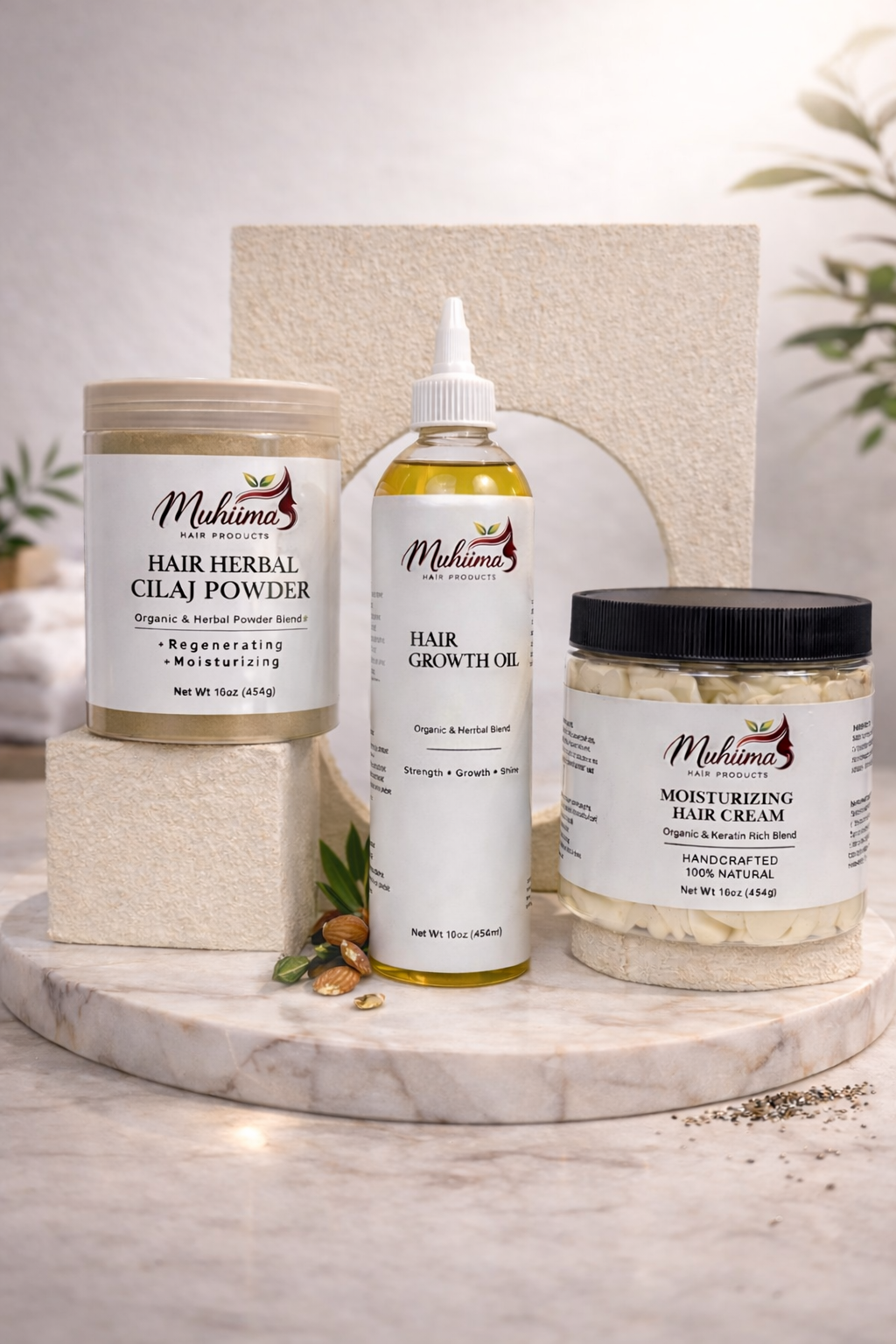 Complete Muhiima Growth Ritual (Oil + Cream + Herbal Powder)
